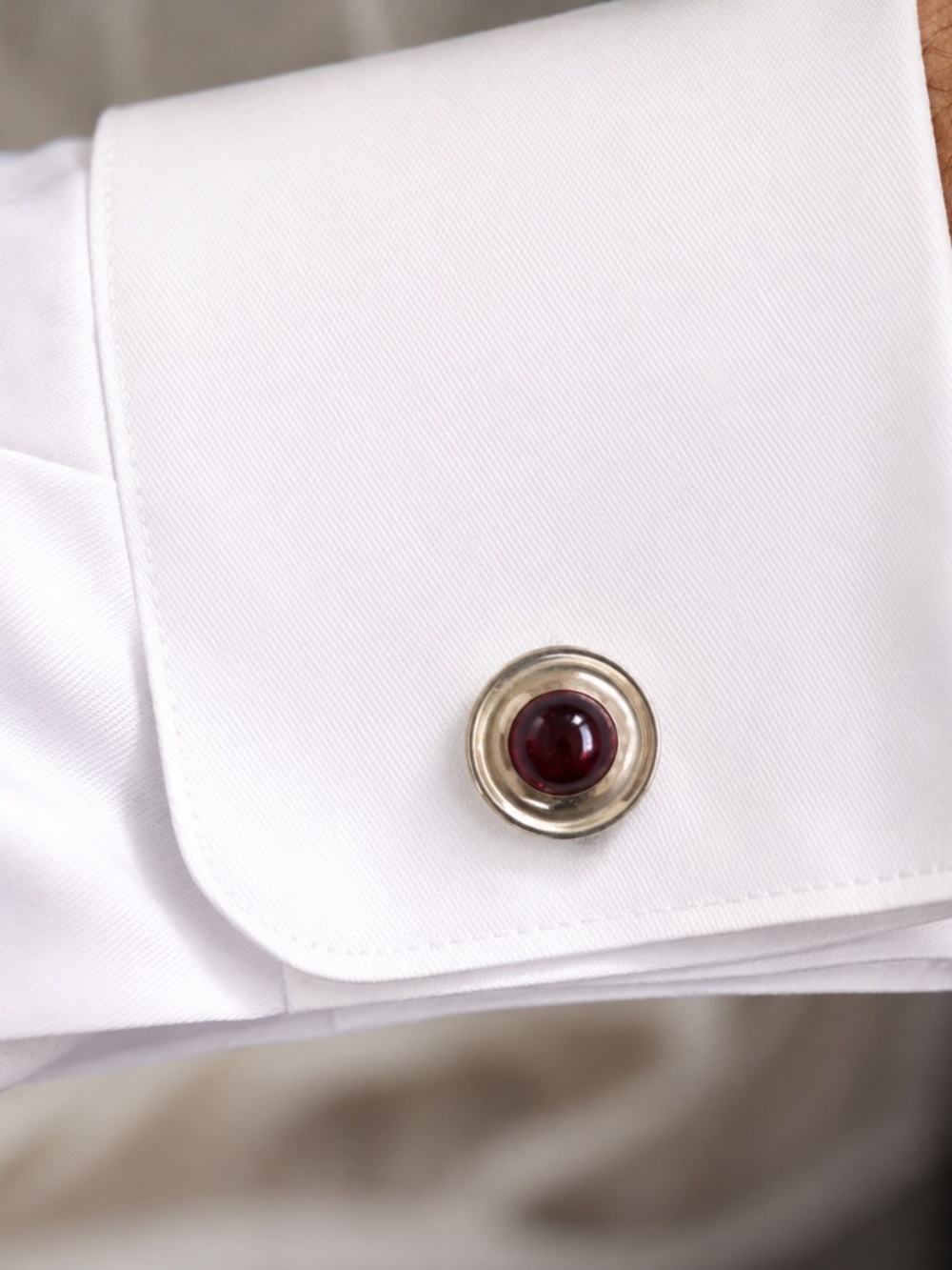Vintage Swank Modernist Burgundy Cabochon Silver-Tone Cufflinks 1960s